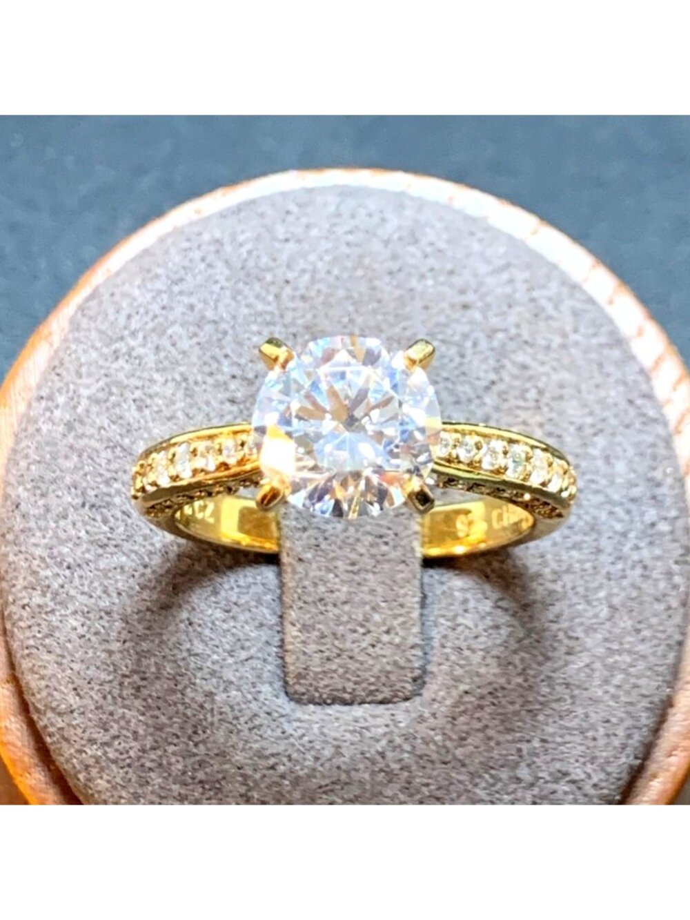Cubic Zirconia Gold Over Sterling Silver 925 Engagement Ring 3CTW Ring Size 9
